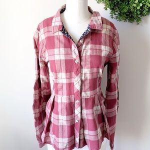 ( Hem & Thread ) Plaid Button Down Pleat Flair Top